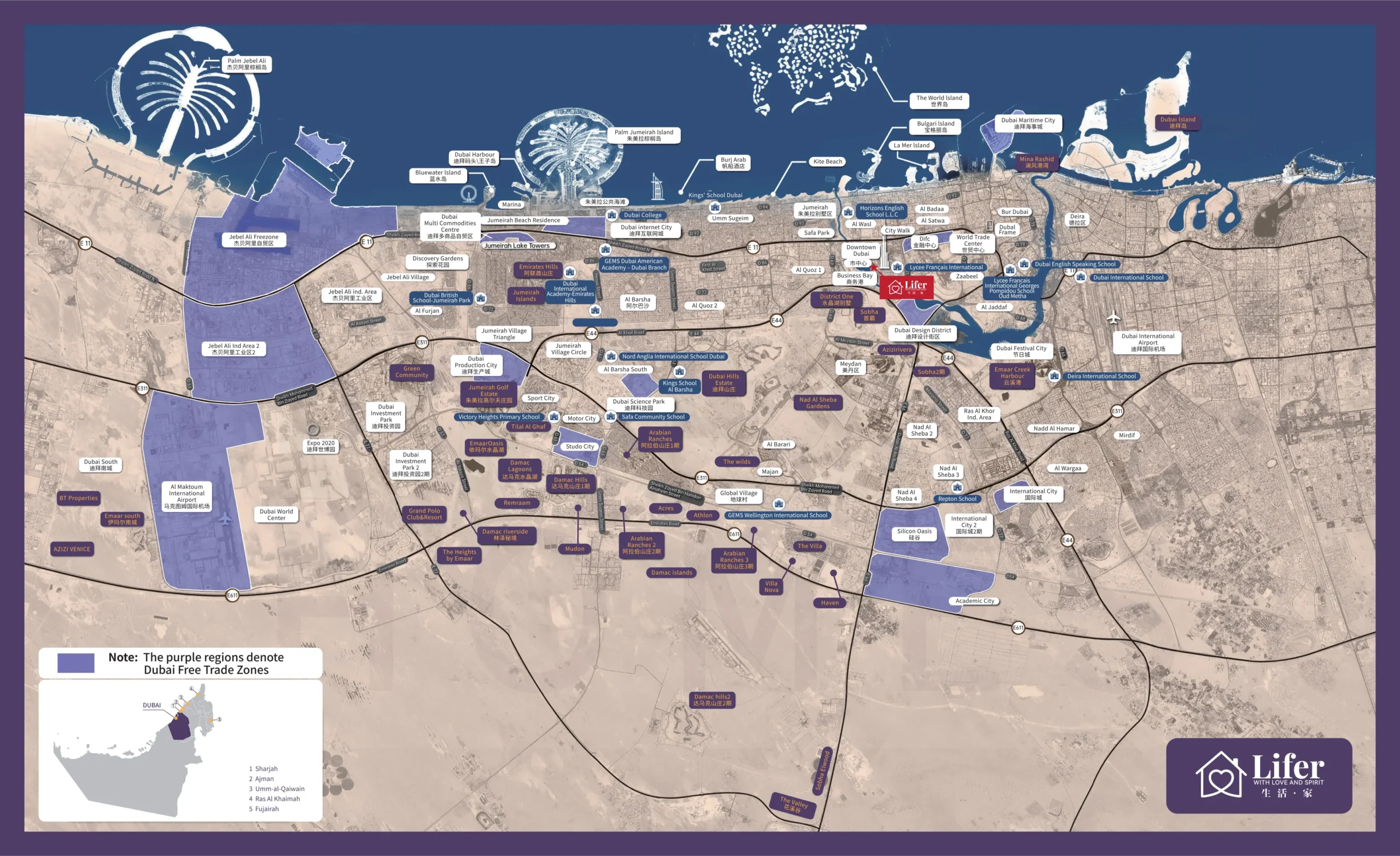 Map of Dubai showing the twelve key areas